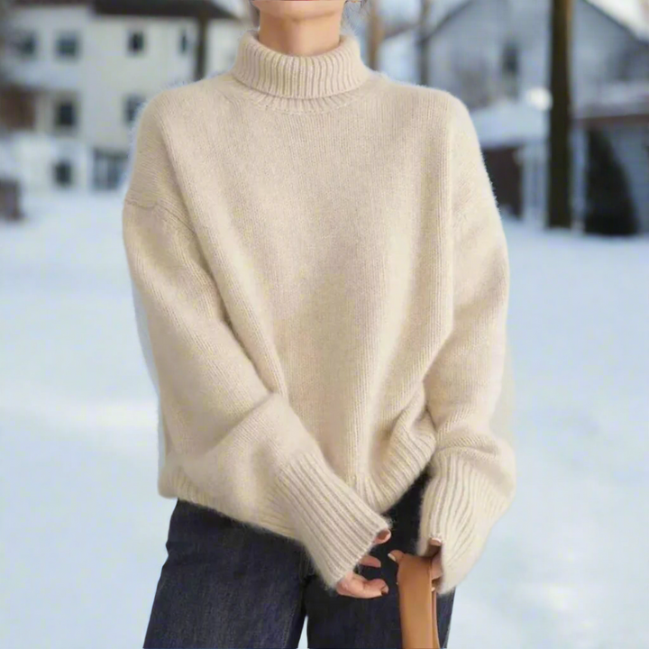 Pull en tricot luxueux avec col roulé, doux, surdimensionné, élégant pour femmes