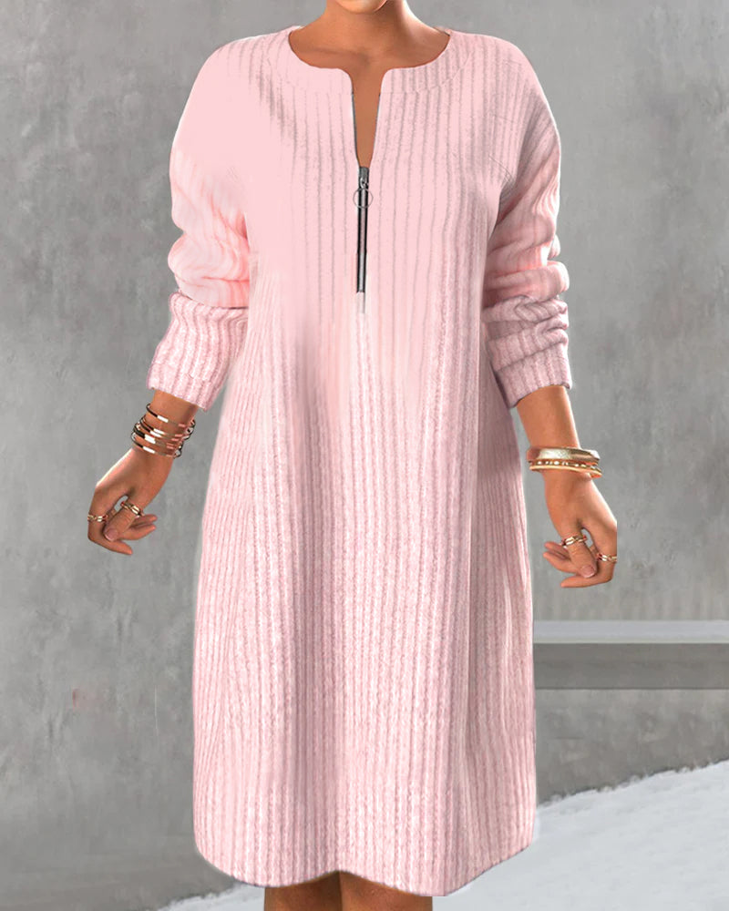 Lena | Robe tricot longue pour femmes avec fermeture éclair élégante