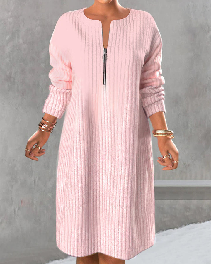 Lena | Robe tricot longue pour femmes avec fermeture éclair élégante