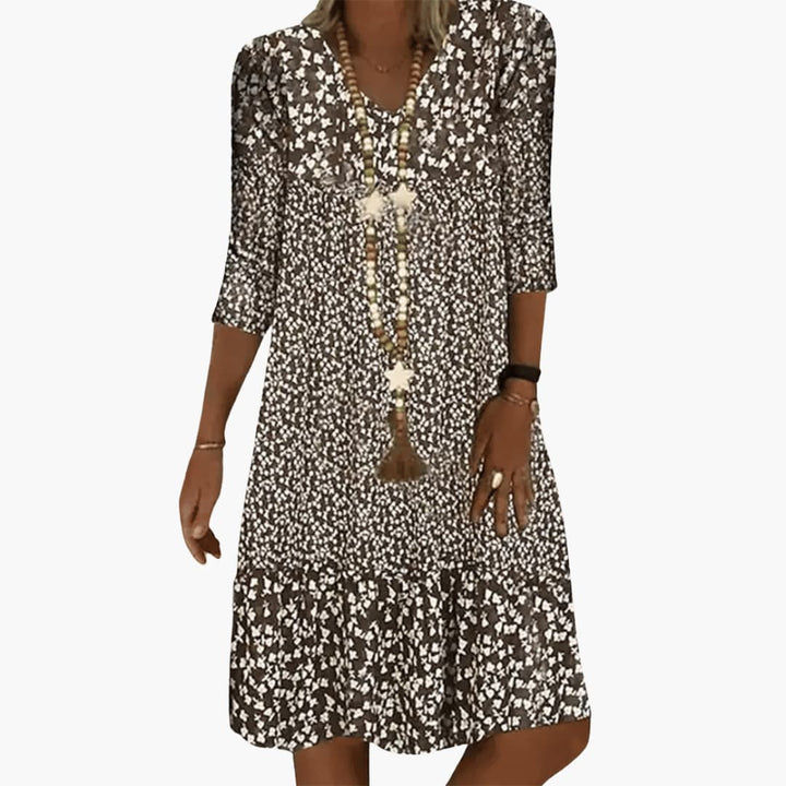 Robe midi pour femmes - Légère, motif floral & décolleté en V