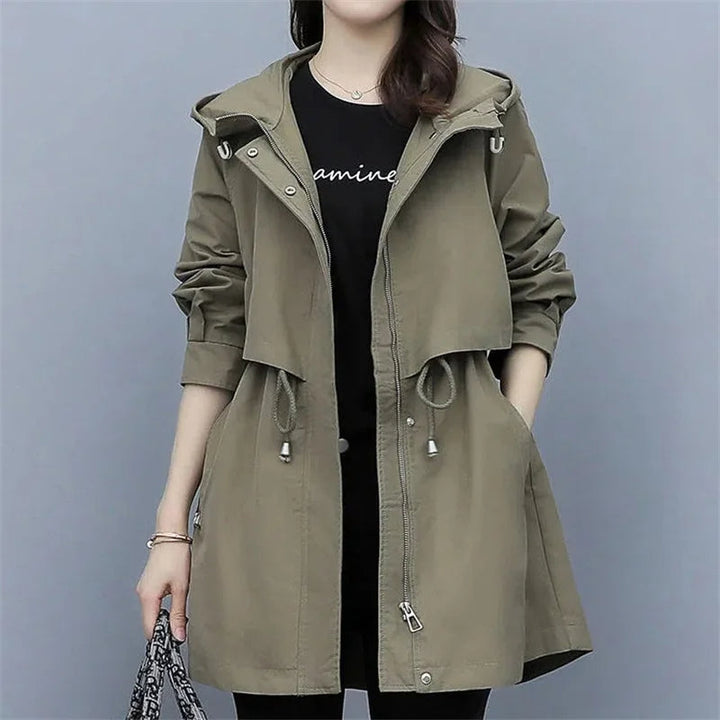 Trench-coat Femme | Saison de Transition Avec Coupe Moyenne Et Capuche