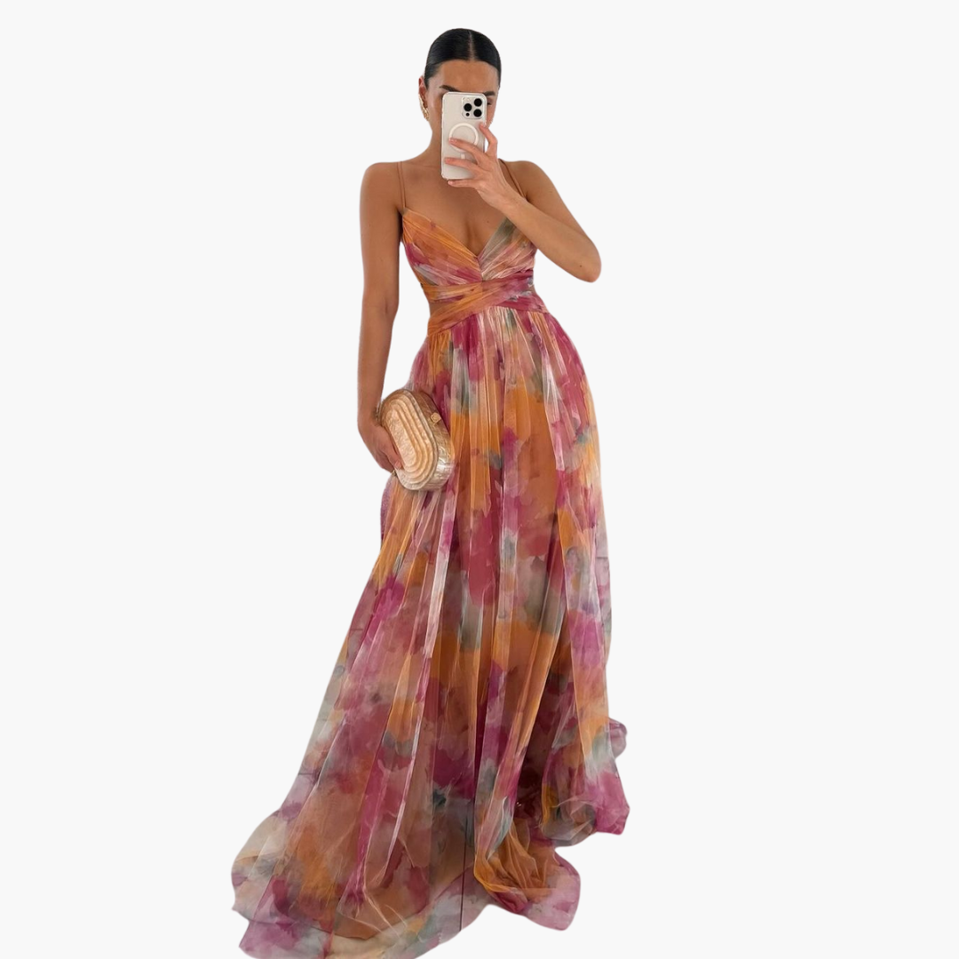 Robe Maxi Élégante pour Femmes avec - Motif Floral Glamour