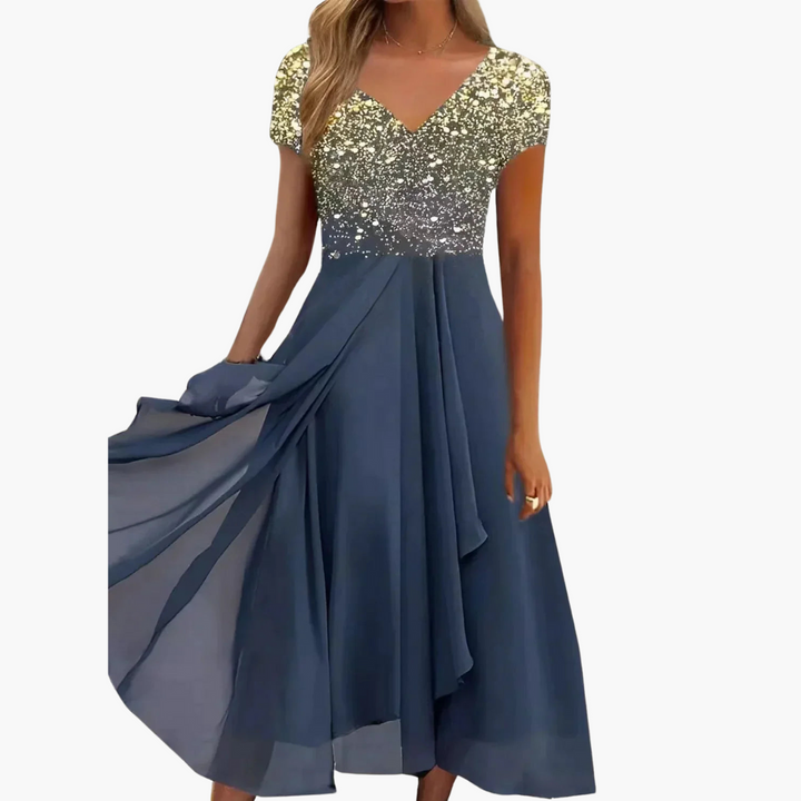 Robe midi pour femmes - Élégante avec paillettes et jupe en chiffon