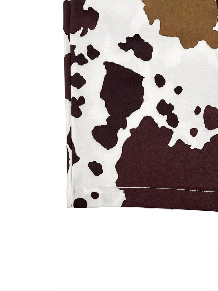 Pantalon à empiècements imprimé vache, taille haute, couleur contrastée, taille élastiquée