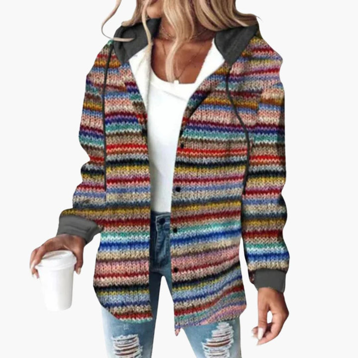 Veste en tricot chaude pour femmes avec capuche - Cardigan élégant à boutons