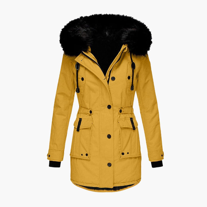 Veste parka femme avec capuche, fermeture à boutons et poches à rabat