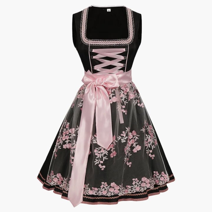 Robe Dirndl brodée avec ceinture en satin pour femmes - Oktoberfest 2025