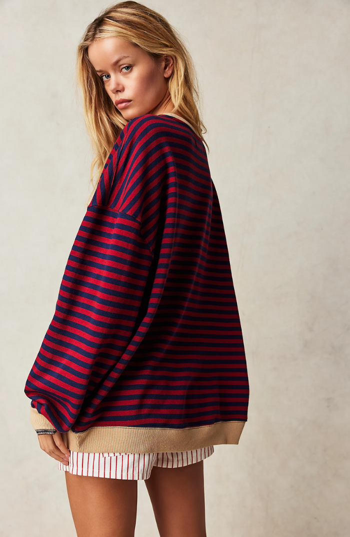 Sweat-shirt confortable, stylé, à rayures pour femmes