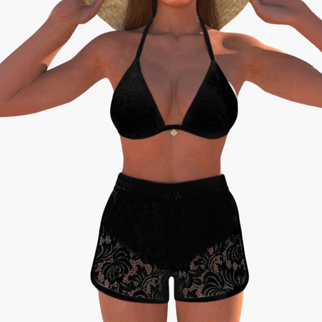 Ensemble de bikini pour femmes avec haut à nouer et dentelle.