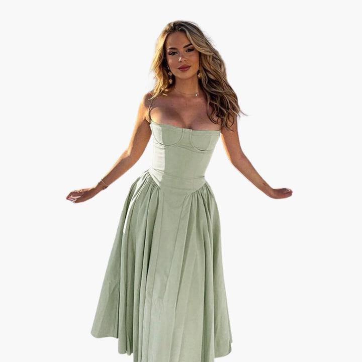 Robe midi femme – Robe corset rétro avec bretelles été