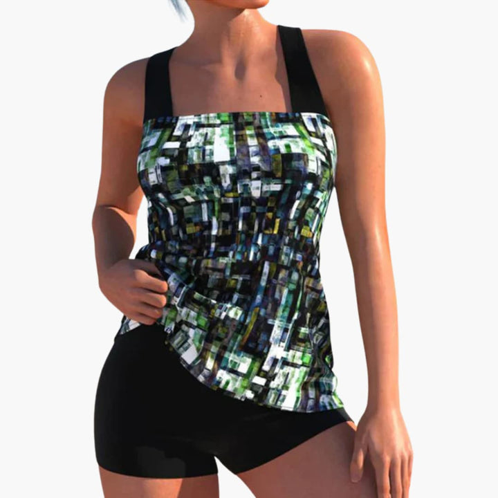 Tankini imprimé pour femmes avec - shorts et coupe sculptante