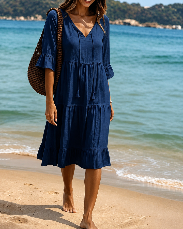 Lorraine - Robe midi chic avec décolleté en V