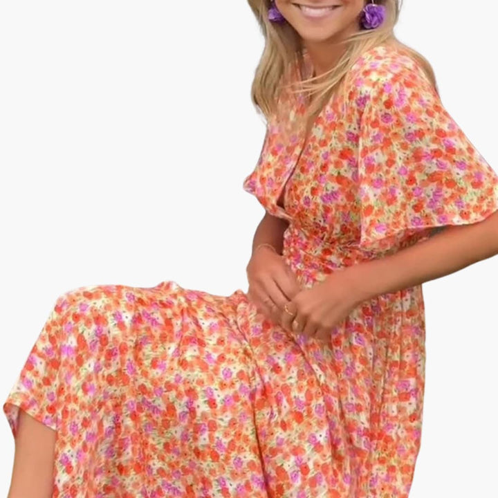 Robe Maxi Wrap Florale - pour Femmes avec Décolleté en V