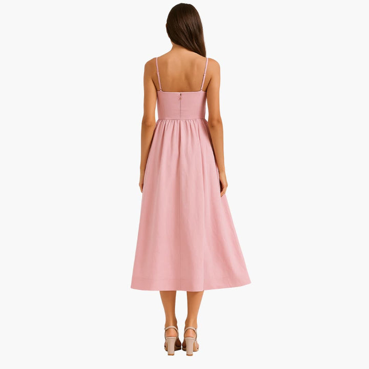 Robe midi sans manches - Robe d'été pour femmes avec jupe plissée