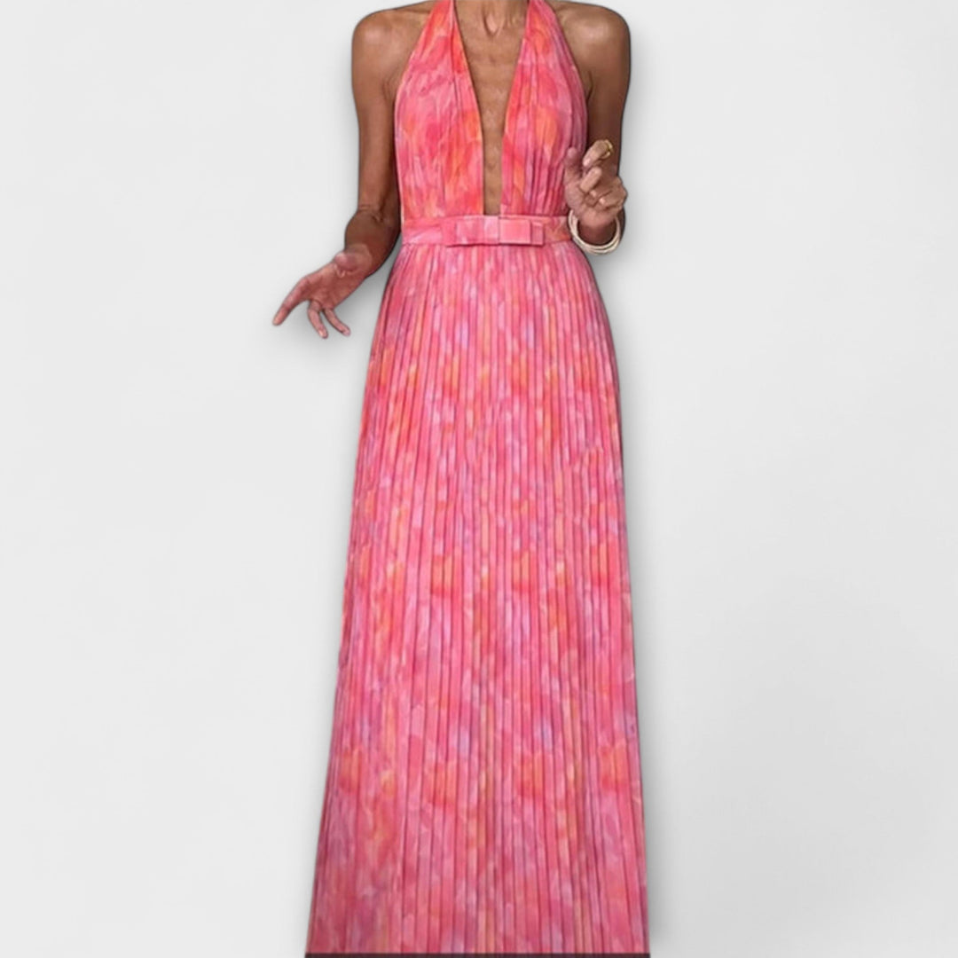 Seraphina - Robe maxi élégante avec dos nu et décolleté en V en design plissé