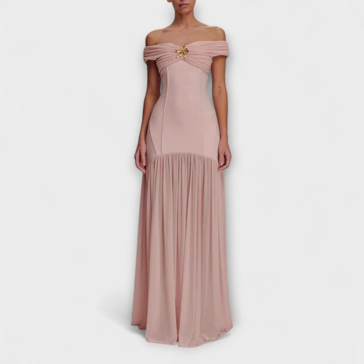 Maelie - Robe maxi bodycon sans bretelles élégante avec accents floraux