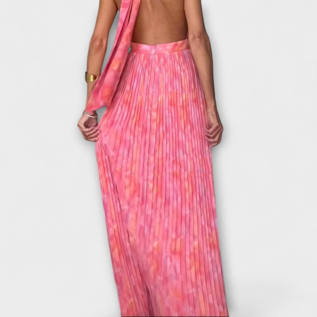 Seraphina - Robe maxi élégante avec dos nu et décolleté en V en design plissé