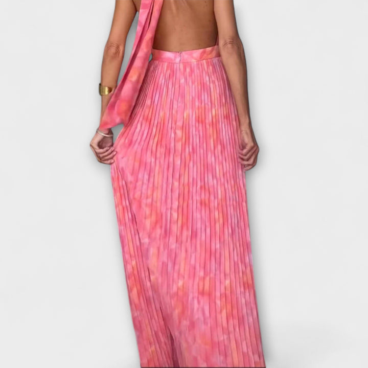 Seraphina - Robe maxi élégante avec dos nu et décolleté en V en design plissé