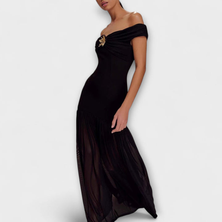Maelie - Robe maxi bodycon sans bretelles élégante avec accents floraux