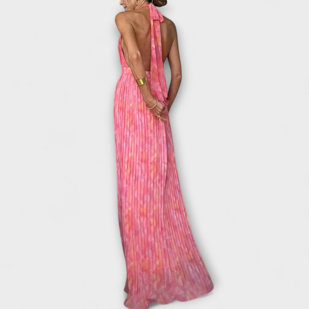Seraphina - Robe maxi élégante avec dos nu et décolleté en V en design plissé