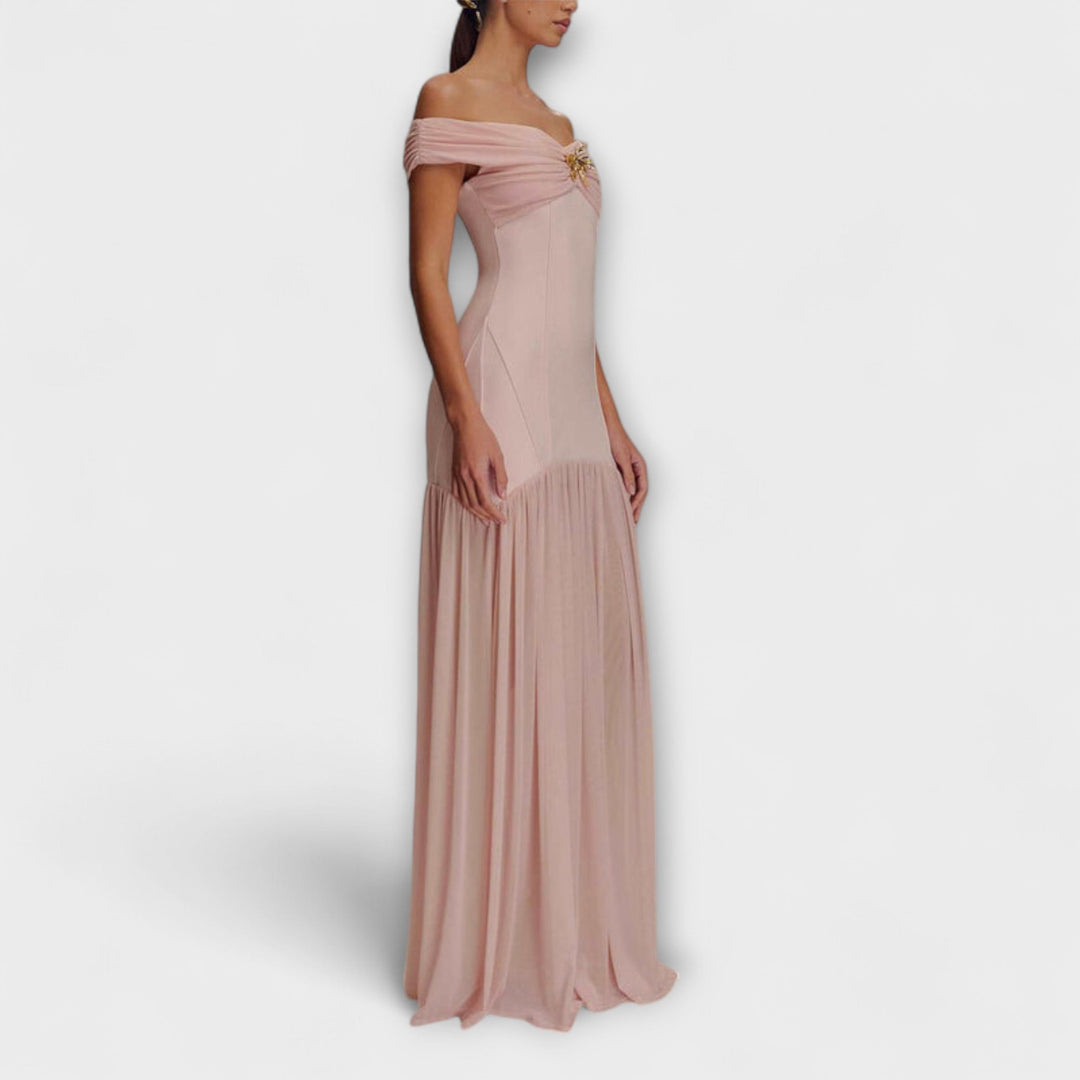 Maelie - Robe maxi bodycon sans bretelles élégante avec accents floraux