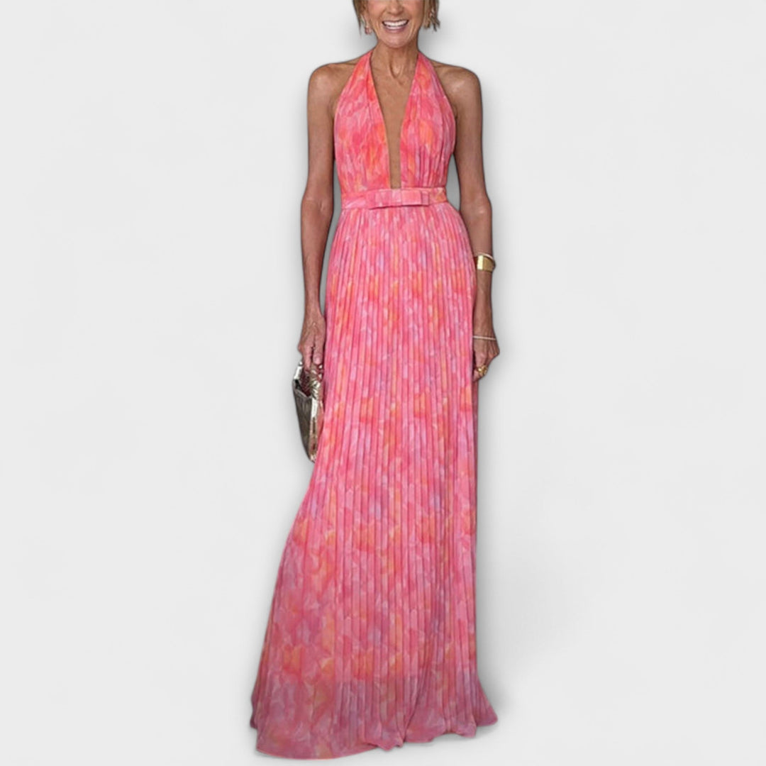 Seraphina - Robe maxi élégante avec dos nu et décolleté en V en design plissé
