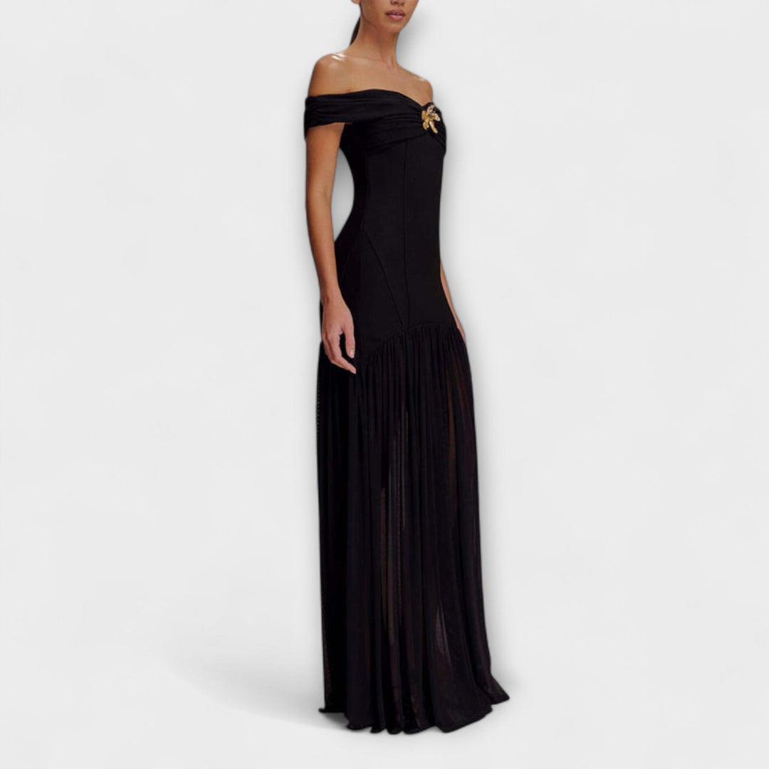Maelie - Robe maxi bodycon sans bretelles élégante avec accents floraux