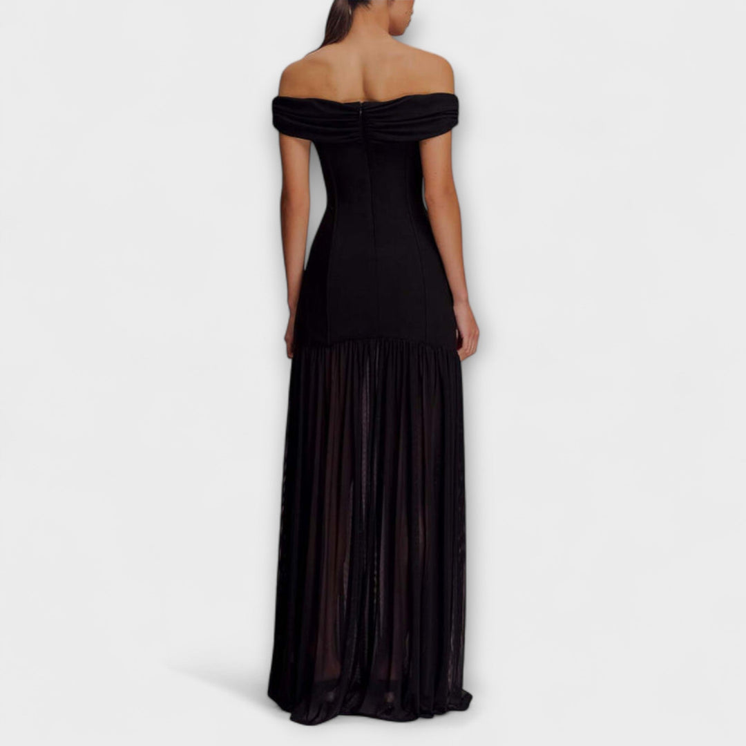 Maelie - Robe maxi bodycon sans bretelles élégante avec accents floraux