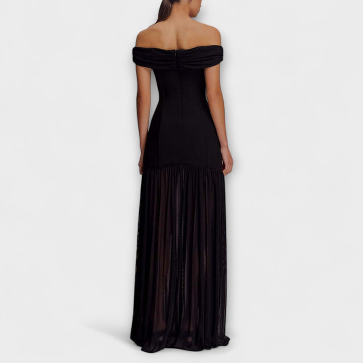Maelie - Robe maxi bodycon sans bretelles élégante avec accents floraux