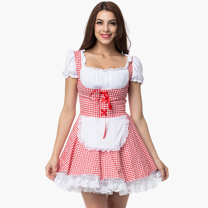 Robe Dirndl à carreaux sans épaules pour femmes - Oktoberfest 2025