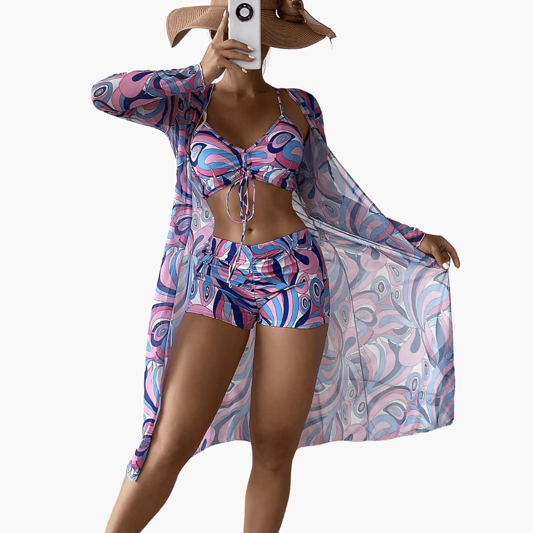 Ensemble de maillots de bain d'été pour femmes en 3 pièces avec manches longues