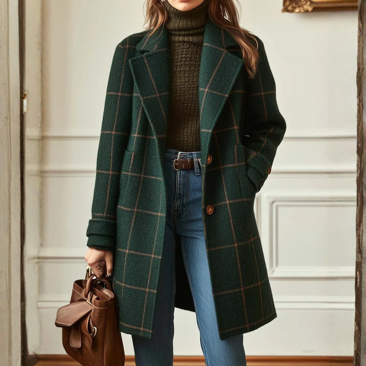 Ursula | Manteau à Carreaux pour Femmes avec Boutonnage Avant