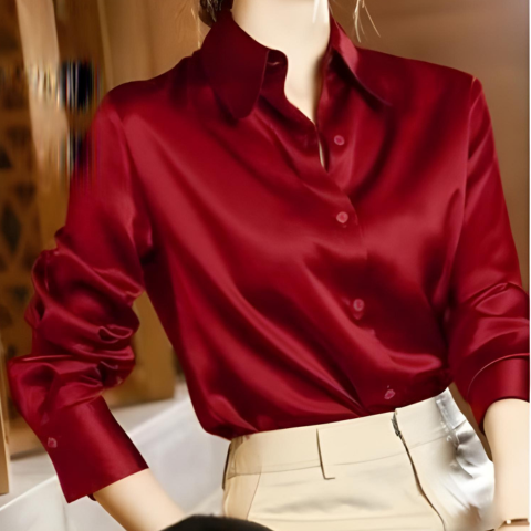 Chemisier en satin élégant pour femmes | Manches longues