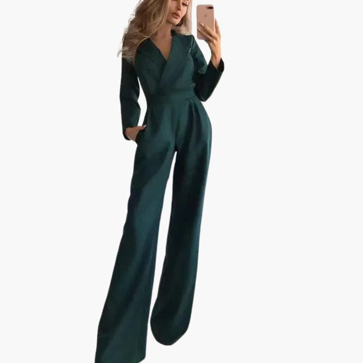 Combinaison femme à manches longues, décolleté en V et pleine longueur