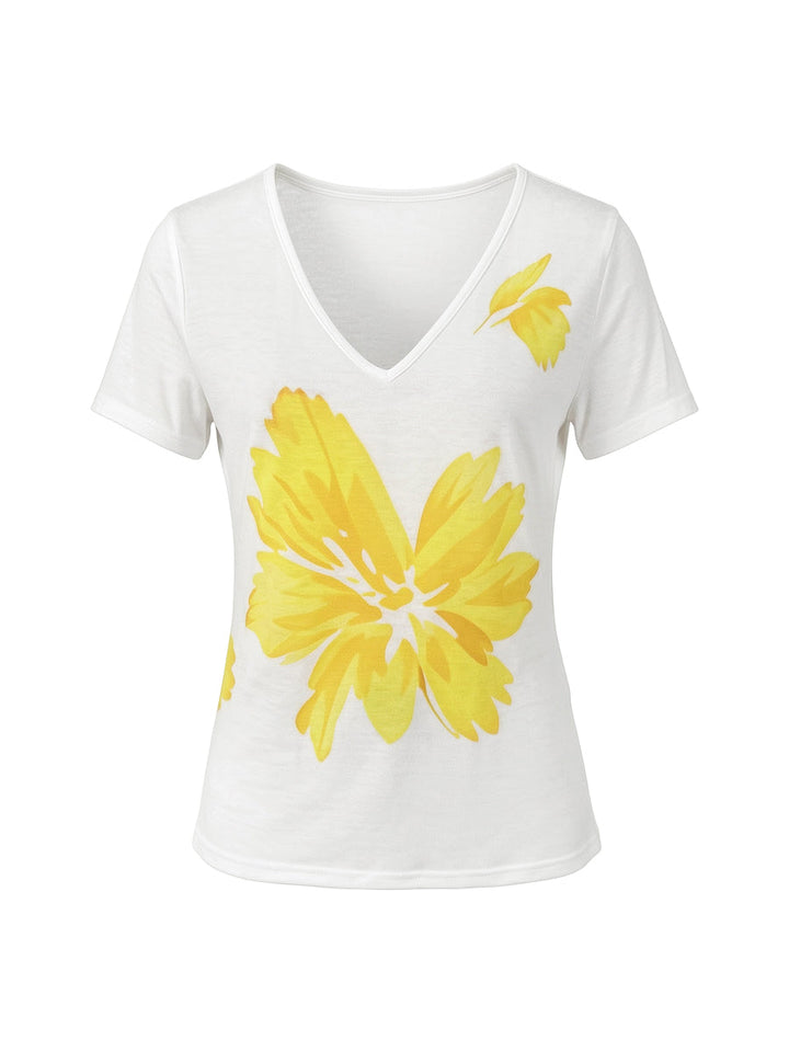 T-shirt à manches courtes, à imprimé floral, à col en V