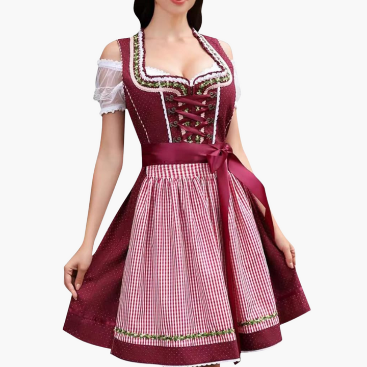 Dirndl Oktoberfest 2025 avec dentelle et tablier à carreaux pour femmes