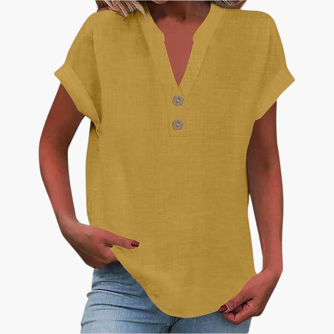 T-shirt à manches courtes pour femme avec décolleté en V et coupe décontractée