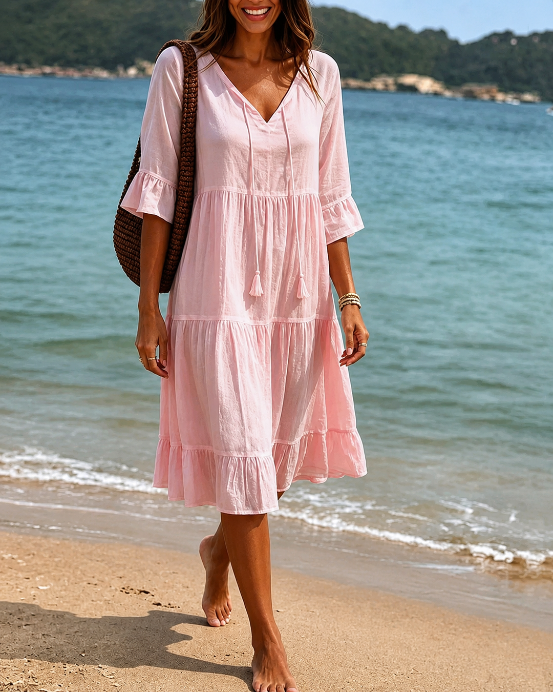 Lorraine - Robe midi chic avec décolleté en V