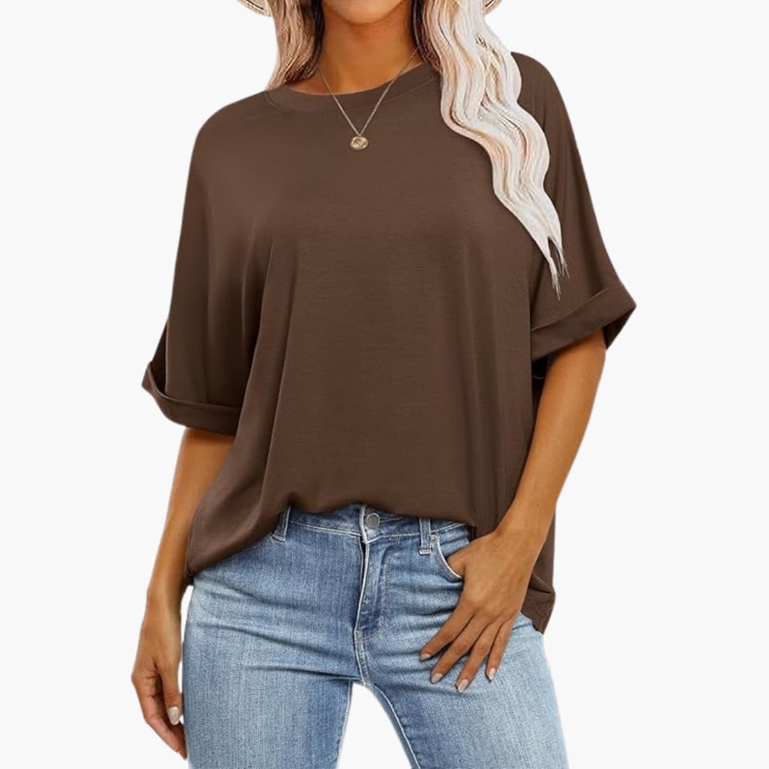 T-shirt oversize pour femmes avec col rond et manches courtes