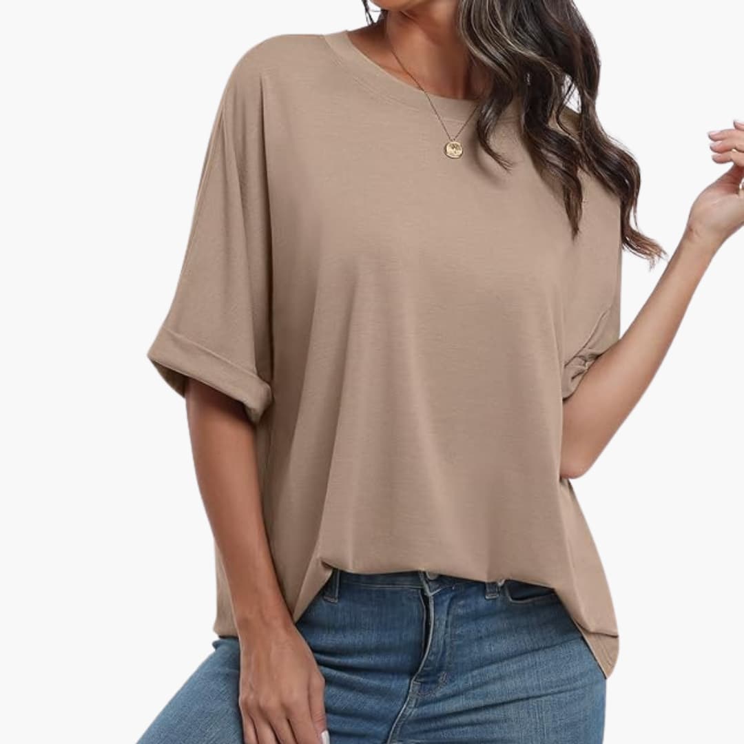 T-shirt oversize pour femmes avec col rond et manches courtes