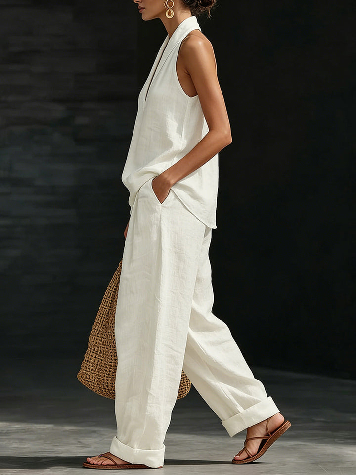 Ensemble deux pièces à col en V, sans manches – débardeur + pantalon