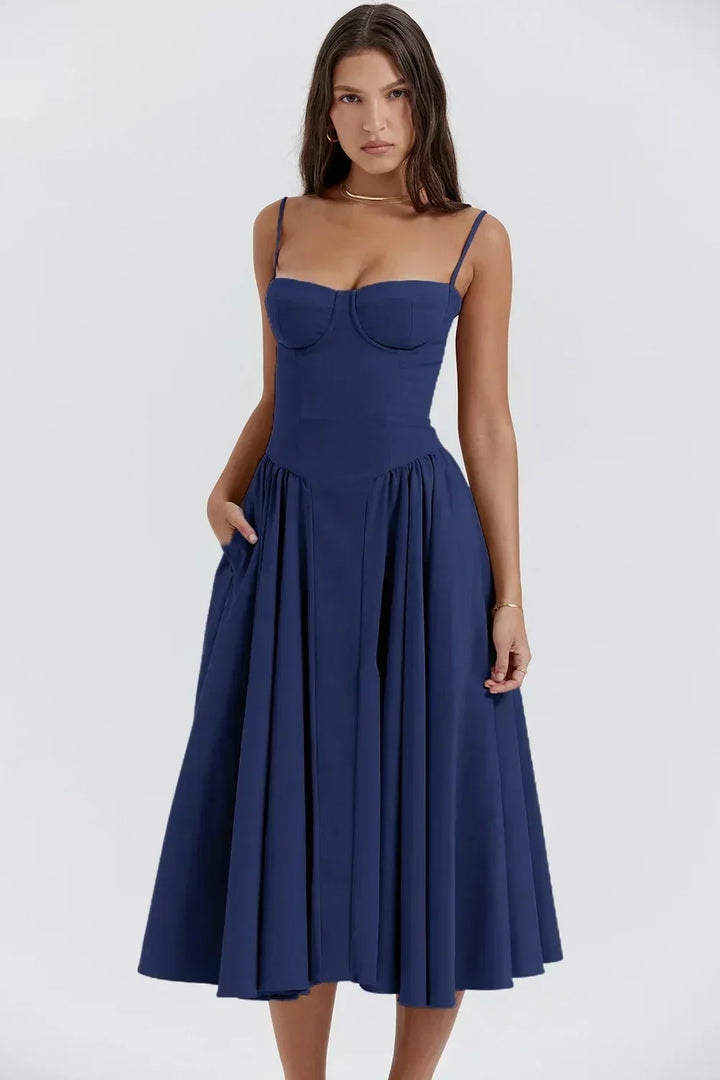 Nina - Robe midi sans manches en corset