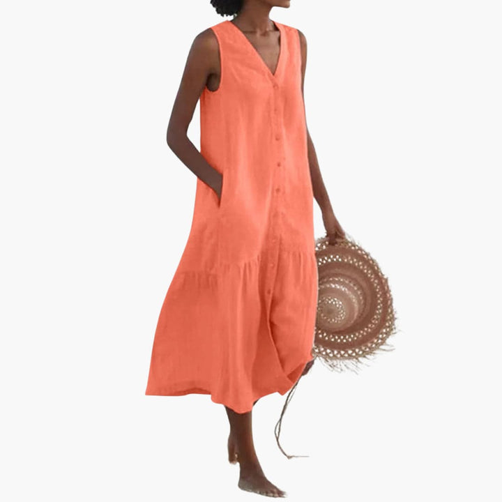 Robe midi à boutons pour femmes - Robe chemise estivale