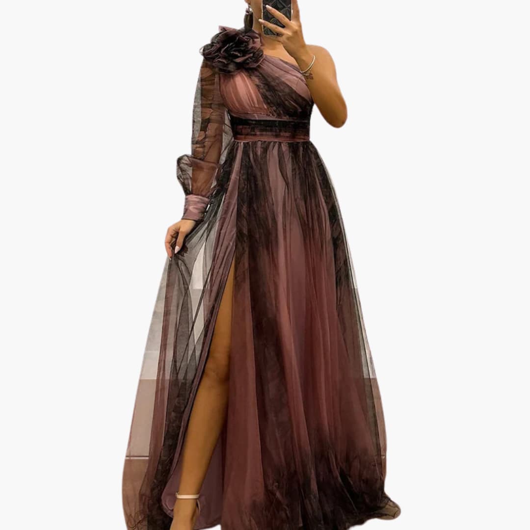 Robe Maxikleid à Une Épaule avec Imprimé en Maille - Mode de Soirée Femme