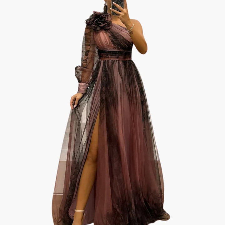 Robe Maxikleid à Une Épaule avec Imprimé en Maille - Mode de Soirée Femme