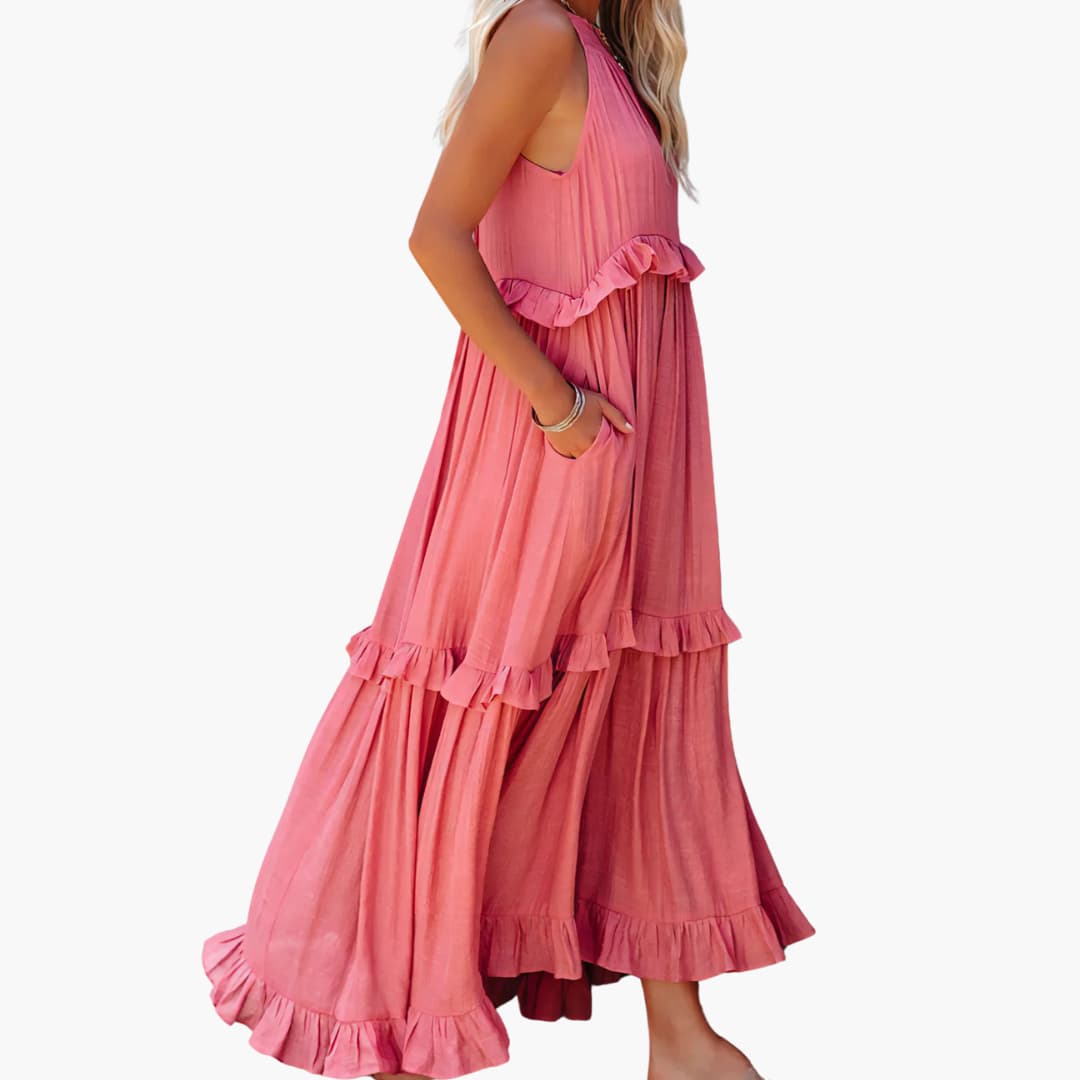 Robe maxi à volants - Robe à volants pour femmes, élégante et légère