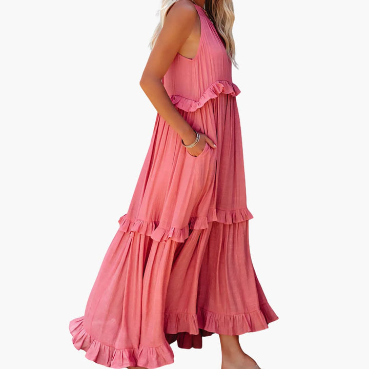 Robe maxi à volants - Robe à volants pour femmes, élégante et légère