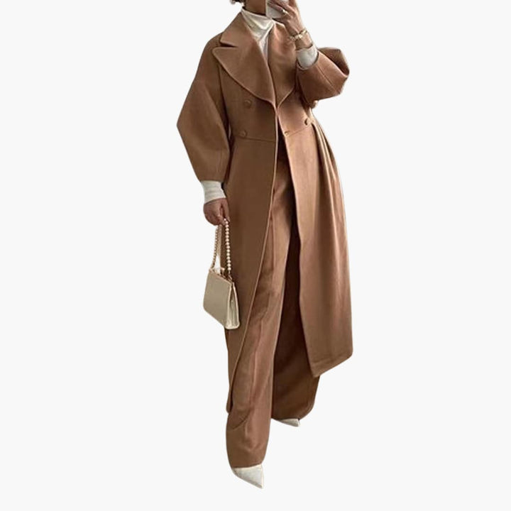 Manteau trench long avec revers pour femmes