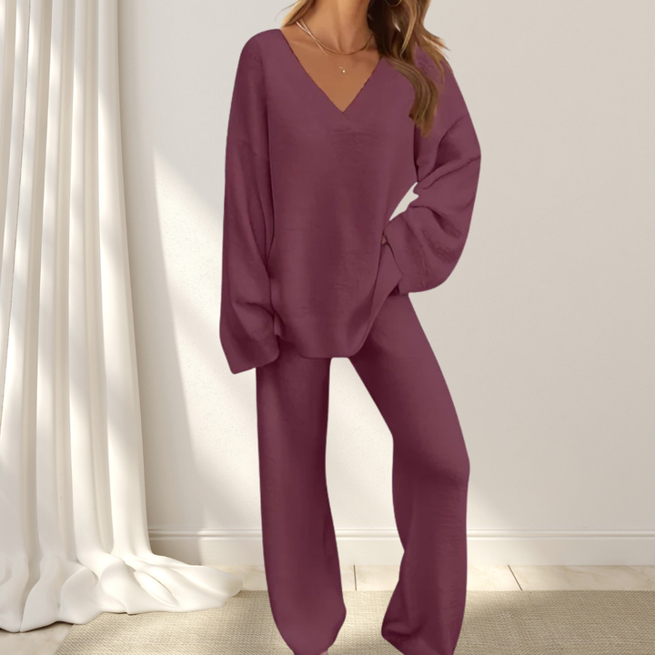 Roselane™ - Ensemble pour femmes avec pull à col en V et pantalon long