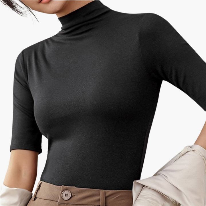 Pull à col roulé pour femmes avec demi-manches et design sans couture